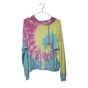 Harlow Tie Dye Spiral Hoodie Soft Viscose‎ Blend Boho Pastel Swirl Sweatshirt M
